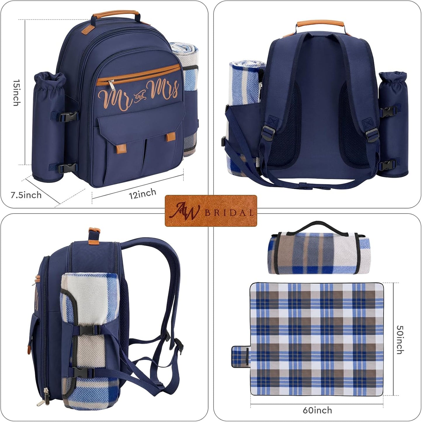 Couple Gifts 22L Picnic Basket Set, Grey Insulated Picnic Backpack for 2, Leak Proof Cooler Camping Gifts, Cool Bridal Shower Gifts Anniversary Engagement Wedding Gifts for Couples, Mr and Mrs Gifts