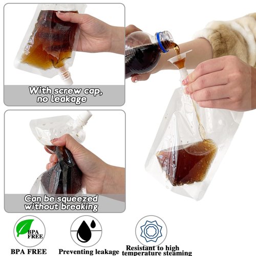 100 Pcs Plastic Flasks,8 Oz Drink Pouches Bulk,Reusable Drink Pouches,Leak-Proof Food Grade Plastic Flasks for Travel