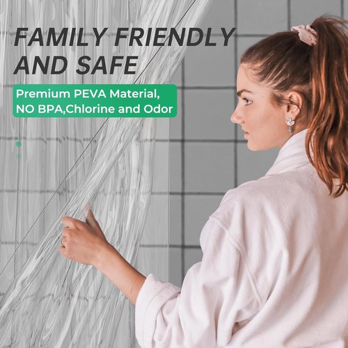AmazerBath Extra Long Clear Shower Curtain - 84 Inches, Heavy Duty PEVA with Weighted Stones & Grommets