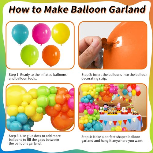 141 Pcs Rainbow Neon Balloon Arch Kit, Hot Pink Lime Green Orange Slate Blue Yellow Latex Hawaii Summer Tropical Balloon Garland for Hawaiian Luau Aloha Birthday Baby Shower Pool Party Decorations
