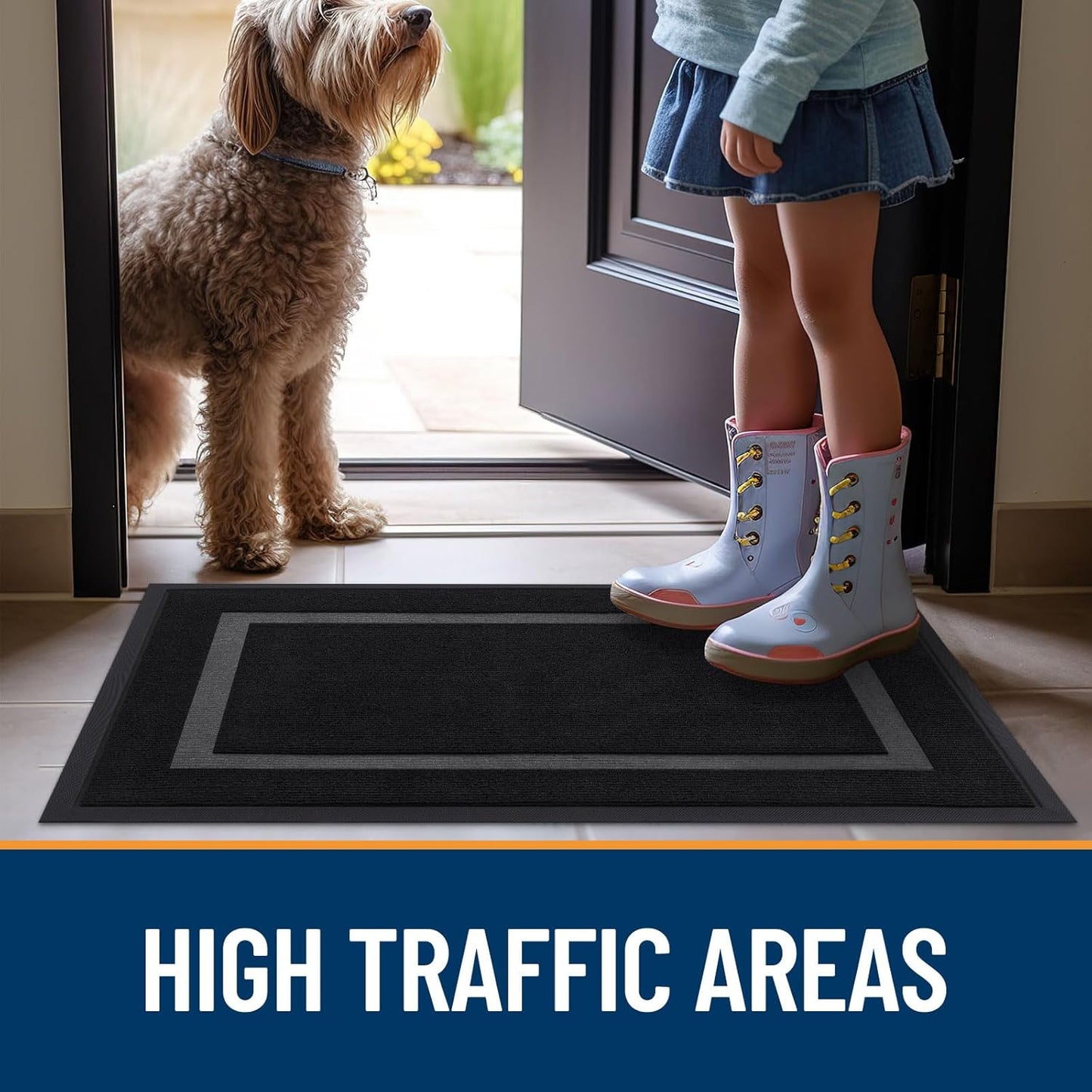 OLANLY Waterproof Front Door Mat - All-Season, Fade Resistant, Easy Clean | 47x17 Inch, Black