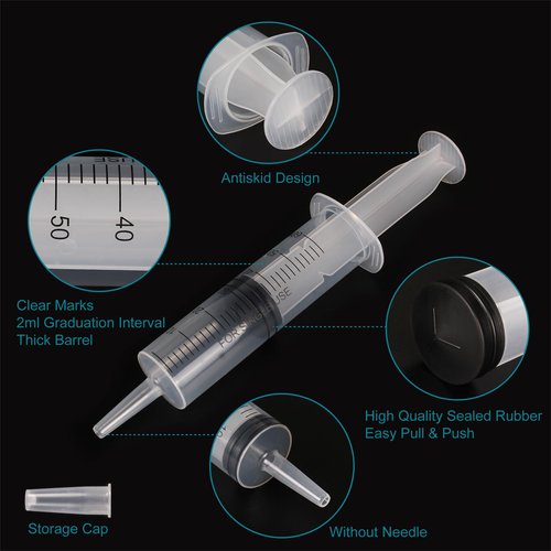 12Pack 60ml Syringe for Liquid - Large Plastic Syringes Without Needle for Food Thick Liquids and Irrigation Water, Lip Gloss Filling, Feeding Dogs Meds, Measuring ( 12 Pack 60 ml / cc )
