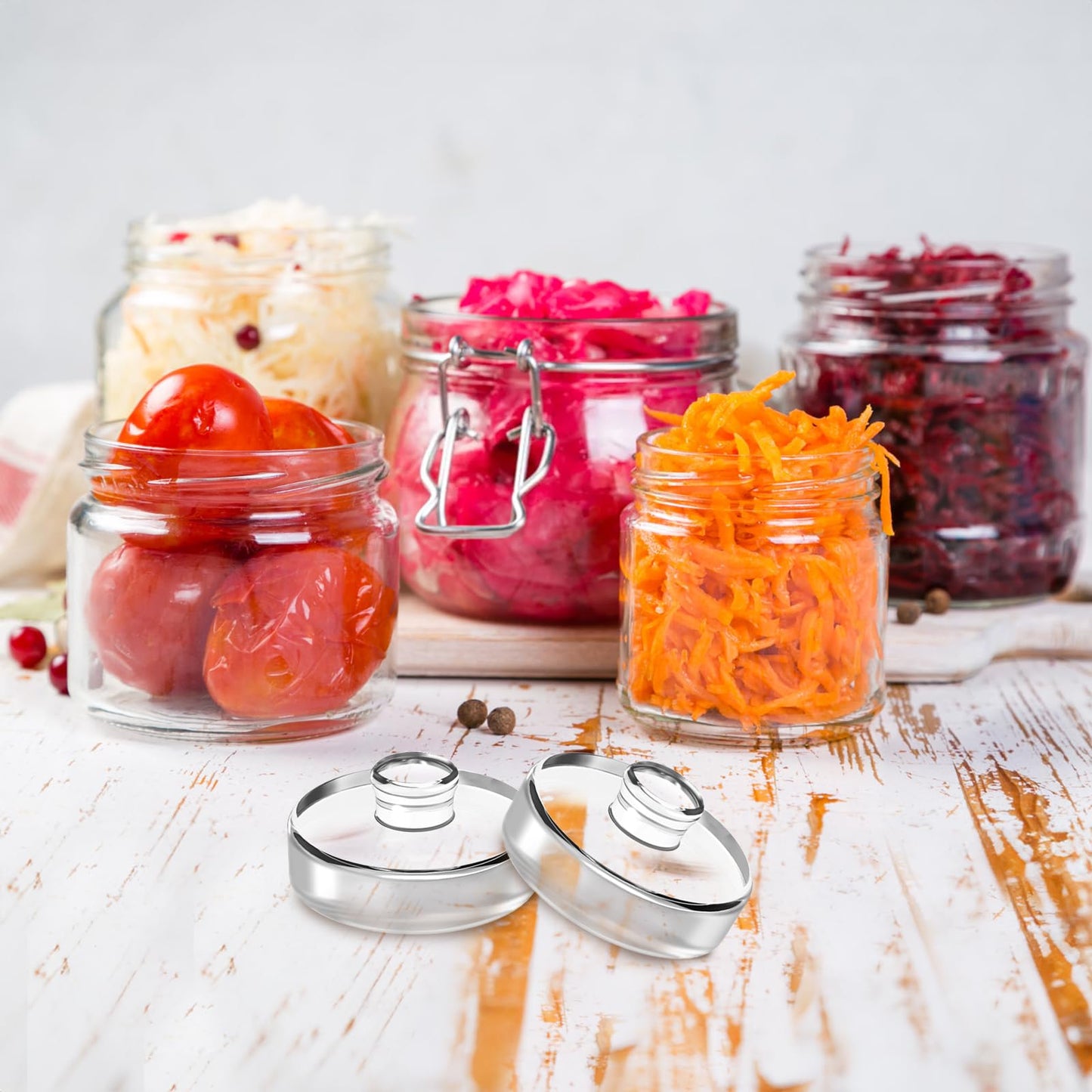 Jucoan 9 Pack Glass Fermentation Weights with Easy Grip Handle, Heavy Glass Fermenting Weights for Wide Mouth Mason Jars, Fermenting Lid Kit Pickling Weights for Kimchi, Sauerkraut, Dishwasher Safe