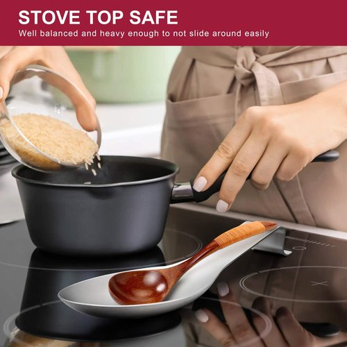 E-far Stainless Steel Spoon Rest Set - Large Ladle Holder for Kitchen Stove Top | Dishwasher Safe