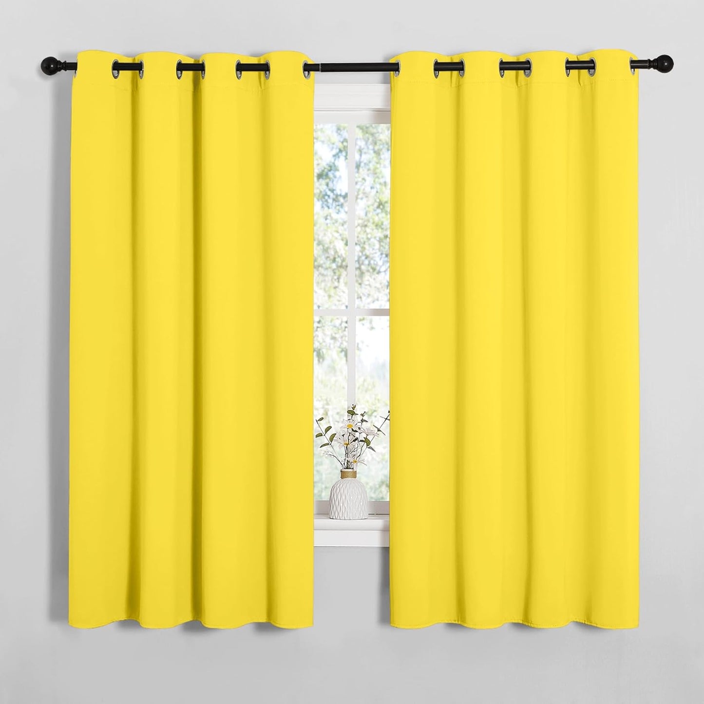 NICETOWN Thermal Insulated Bedroom Curtain Panels - Solid Grommet Drapes, Bright Yellow, 55x68 Inches
