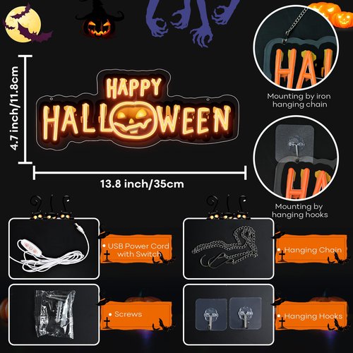 Halloween Bat Neon Sign, Black Orange Bat Neon Light Up Sign with UV Print for Halloween Party Decoration, USB Powered Neon Halloween Bat Led Sign for Wall Decor Trick or Treat Spooky Night Backdrop