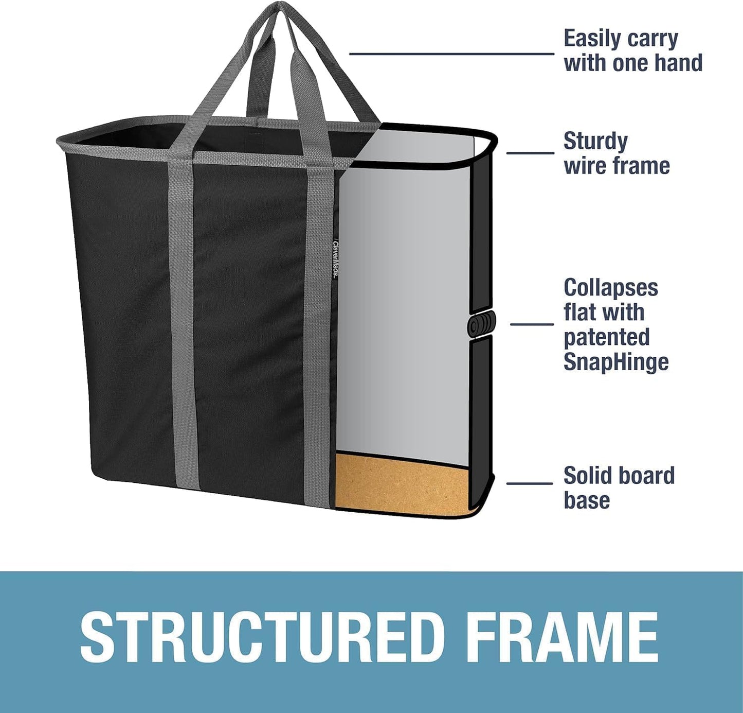 CleverMade Collapsible Laundry Caddy – Foldable Laundry Hamper & Tote, XXL 64L Pop-Up Laundry Basket with Handles, Space-Saving Laundry Organizer for Home & Travel, 2 Pack - Charcoal Gray