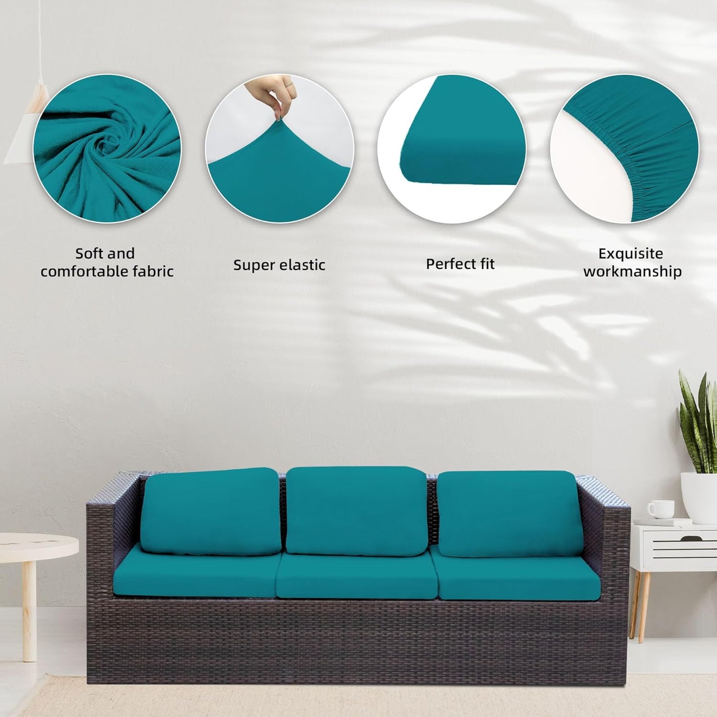 Skiennix 8-Piece Stretch Patio Cushion Covers - Washable Outdoor Sofa Slipcovers in Peacock Blue