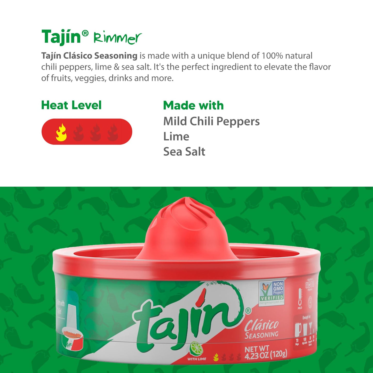 Tajin Clásico Rimmer, Mexican Chili Lime Spice Blend for Margaritas, Micheladas, Cheladas, Palomas, Bloody Marys, Beer, and Cocktails, 4.23 oz (Pack of 2)