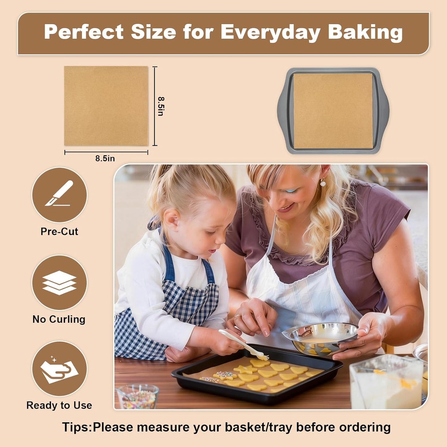 Parchment Paper Sheets | 220 Pcs Non-Stick Precut Baking Paper - 8.5x8.5 Inch, Oil & Water Resistant