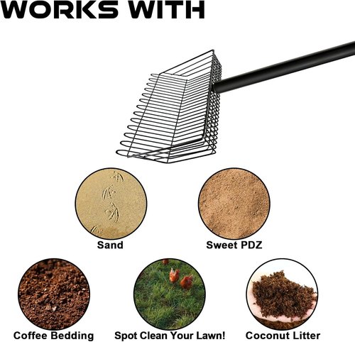 Chicken Poop Scooper - 2-in-1 Stainless Steel Rake with Adjustable Handle for Easy Waste Cleanup