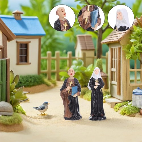 Alipis Resin Nun and Priest Miniature Sculptures - 2pcs Catholic Table Ornaments for Church Events