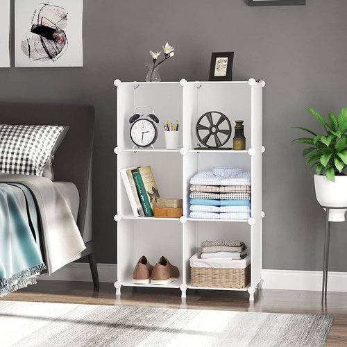 AWTATOS Cube Storage Organizer - 6 Cube Closet Shelves for DIY Stackable Storage | White