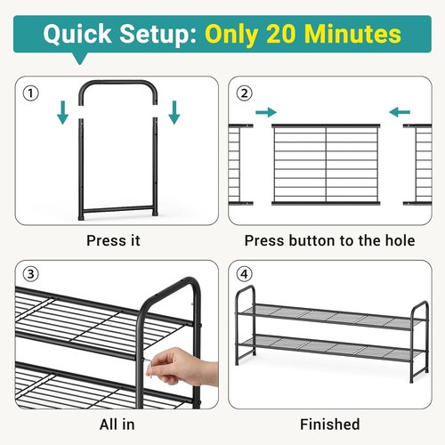 AOODA Shoe Rack - 2-Tier Metal Organizer for 18 Pairs | Stackable Storage Solution in Black