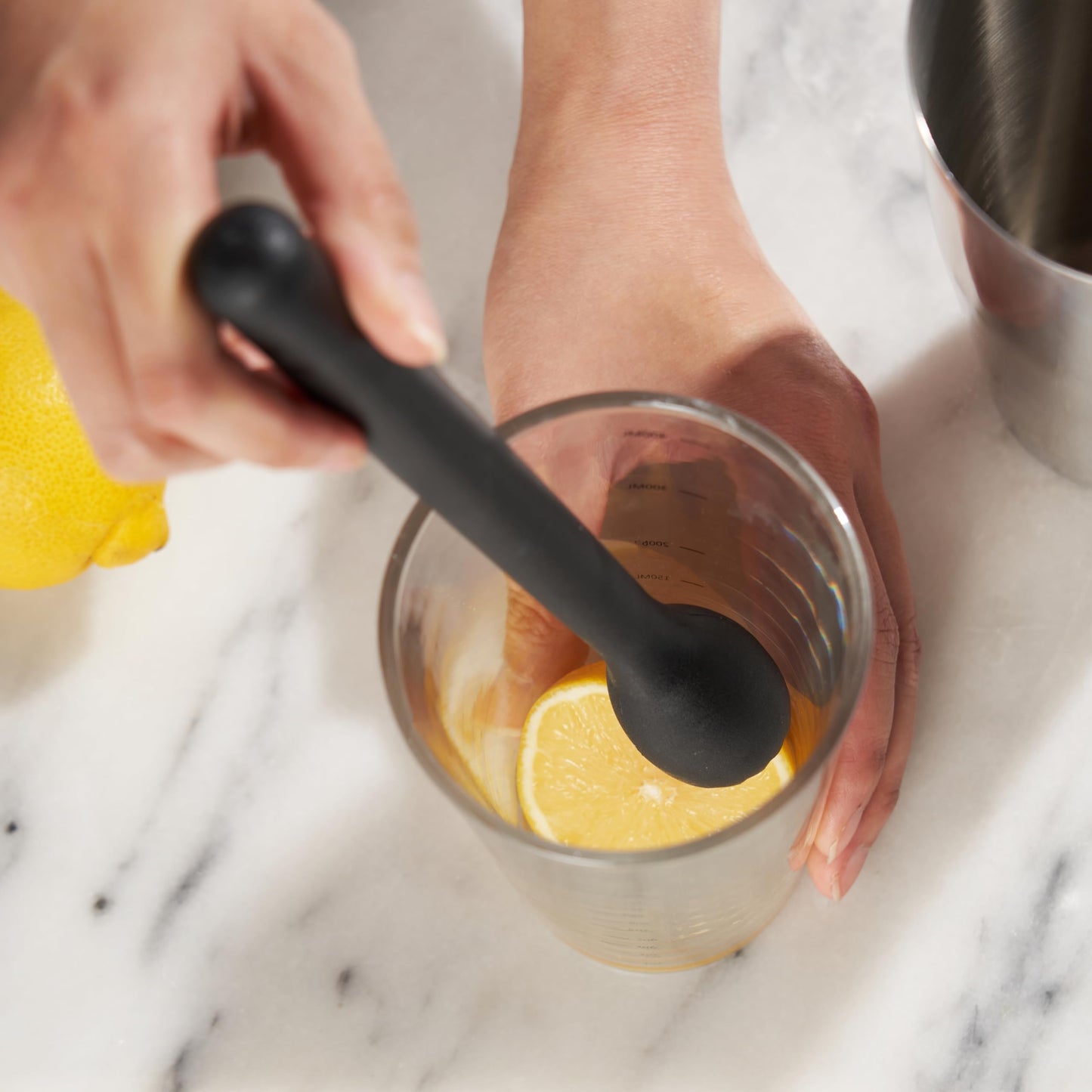 True Bash Muddler for Cocktails, Fruits, Spices, Herbs, Bar Muddler for Mojitos, Mint Juleps, Old Fashioneds, Kitchen and Home Bar Accessories, Bartender Tools, Lemon & Lime Smasher, 8.25", Black