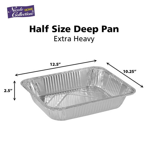 Aluminum Pans Half Size, 9X13, Extra Heavy Duty Disposable Foil Pans For Baking (10 Pack) Roasting & Chafing, Deep Tin Foil Bakeware, Steam Table Tray, Cookware, Food Prepping, Cake & Oven Pan