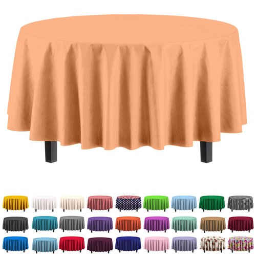 Exquisite 12-Pack Premium Plastic 84-Inch Round Tablecloth, Peach