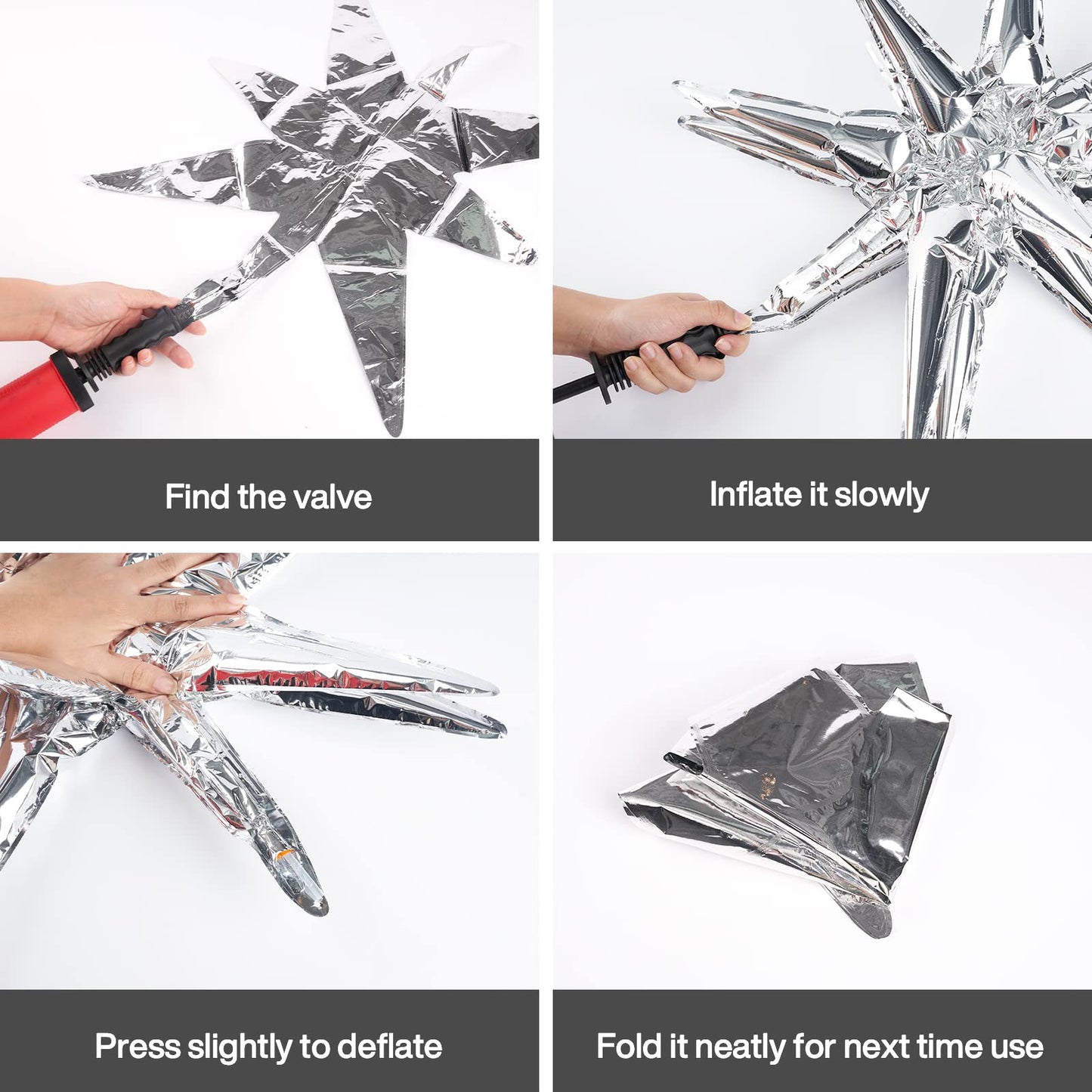 PartyWoo Metallic Silver Star Foil Balloons 6pcs Different Sizes Pack of 27 22 Inch Explosion Spike Mylar Balloons for Graduation Anniversary Bachelorette Engagement Birthday Party Decorations