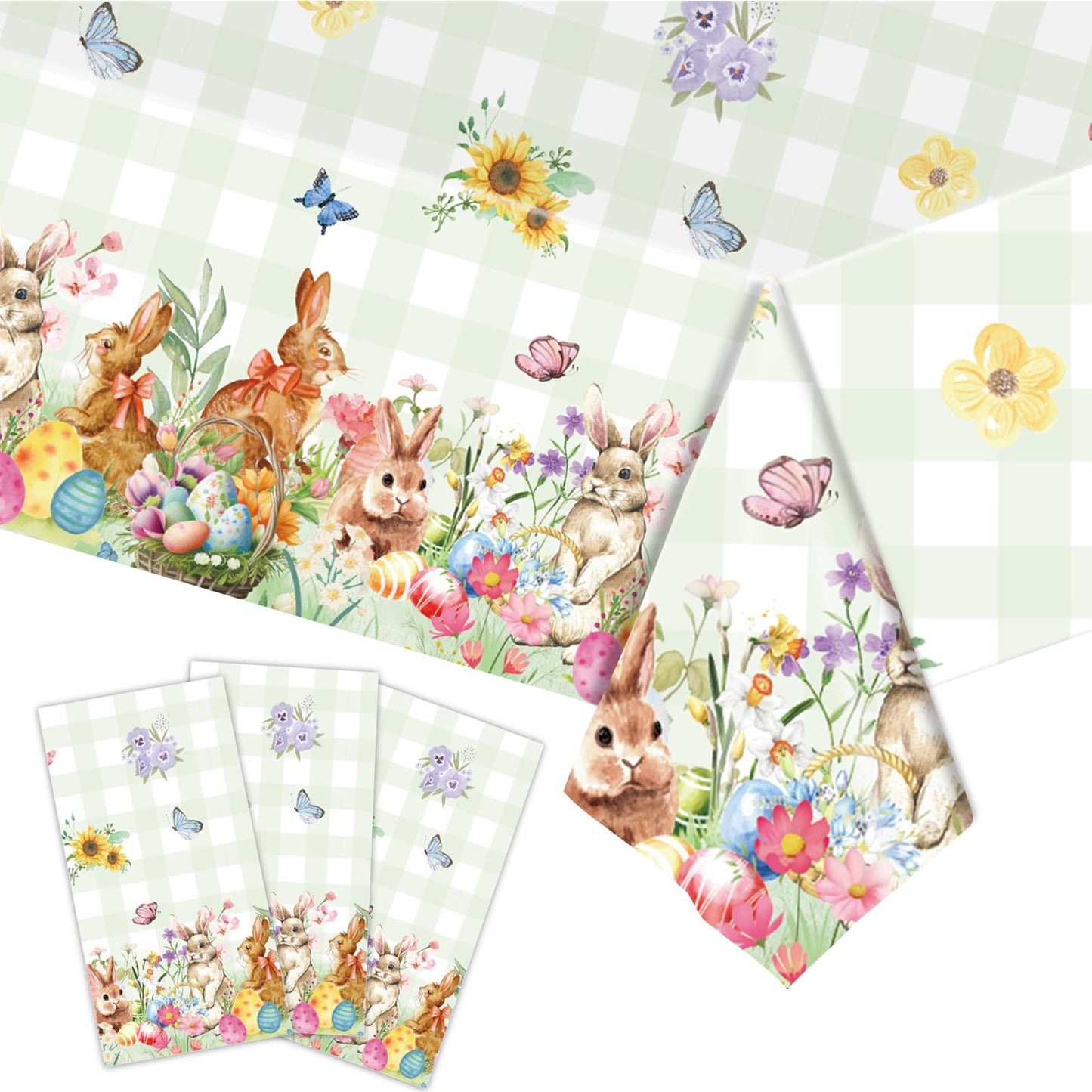 NovaHance 3 Pcs Easter Plastic Tablecloth, Happy Easter Bunny Table Cover, Disposable Rectangle Eggs Table Cloth for Spring Day Tables Decorations and Party Supplies, 54 x 108 Inch