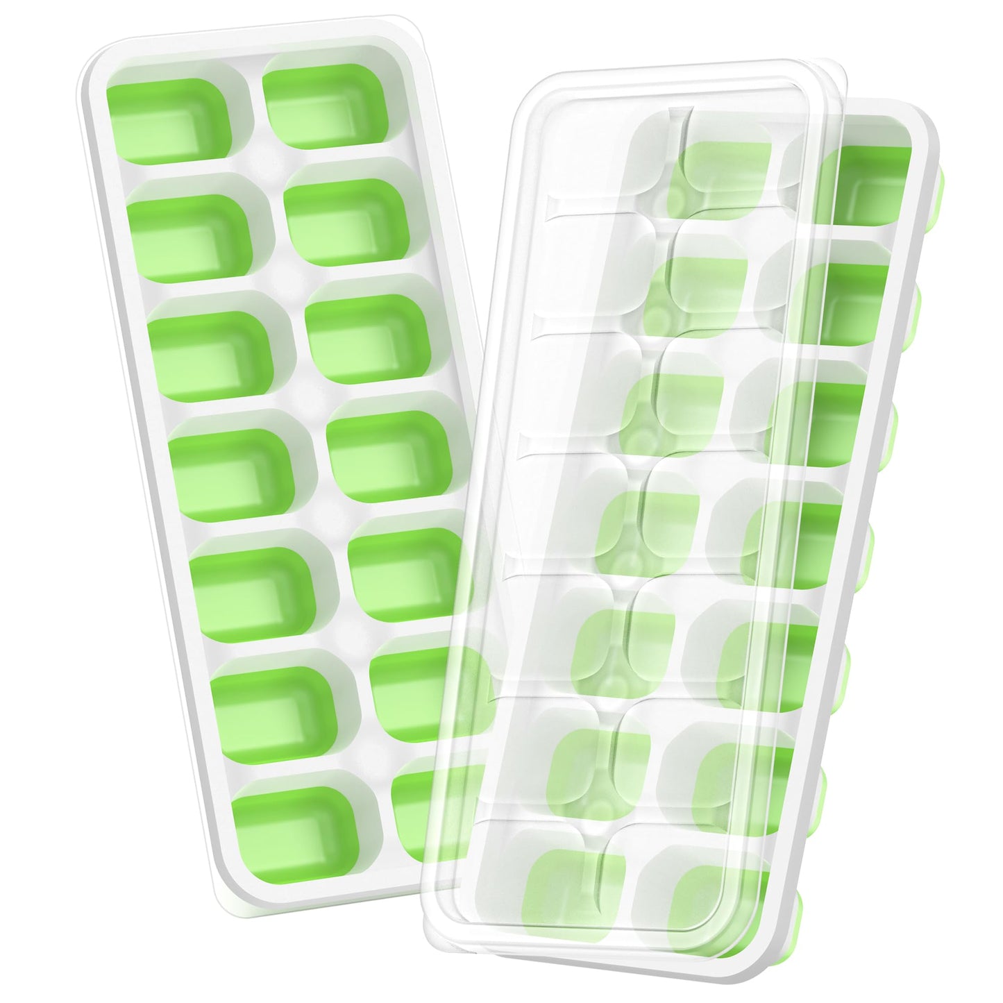 ChefAide Ice Cube Tray with Lid, 2 Packs 28 Cubes Durable Stackable Ice Cube Trays for Freezer with Removable Lids, Easy-Release Plastic & Silicone Ice Tray for Cocktail, Coffee.