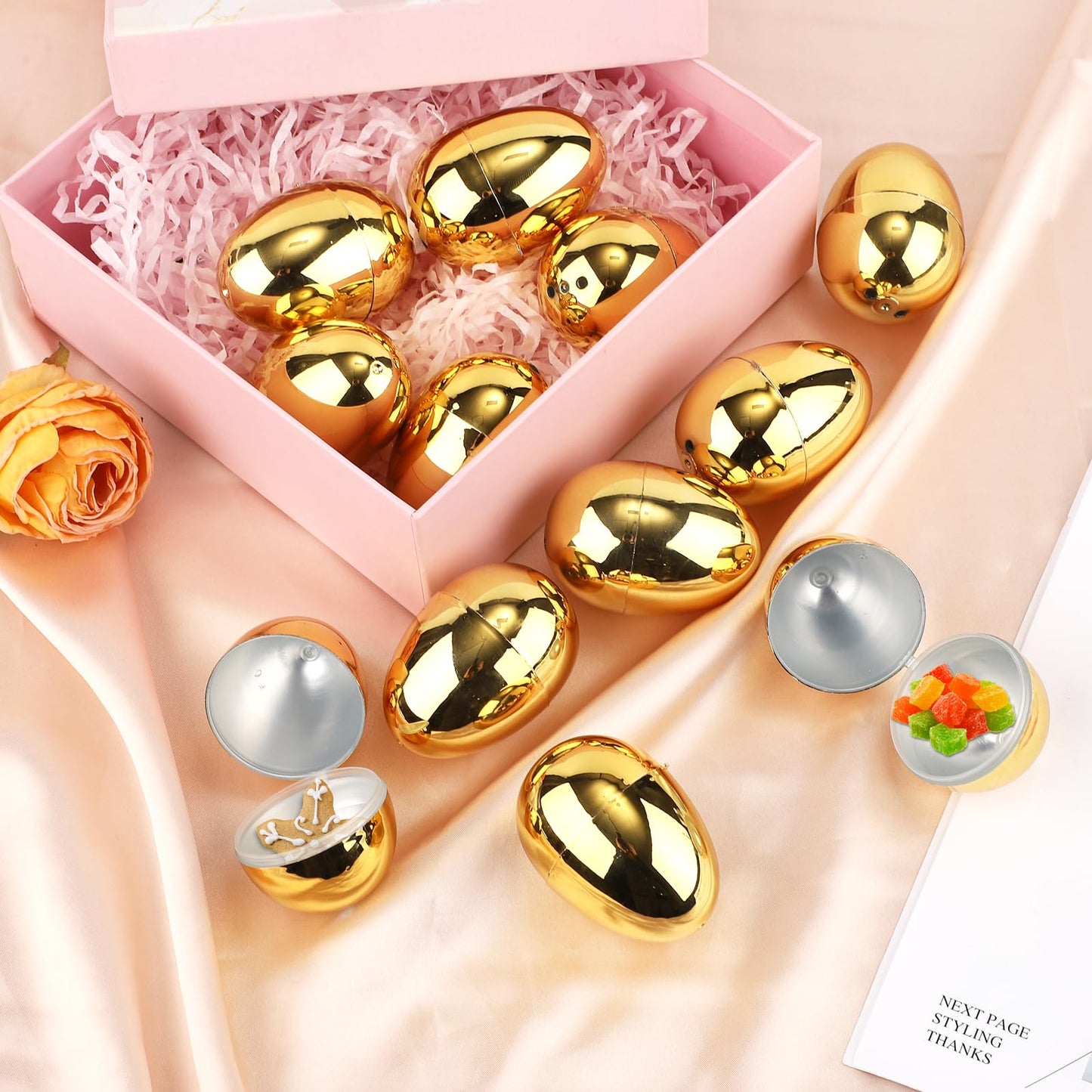 PEUTIER 12pcs Golden Easter Eggs, Fillable Easter Eggs Plastic Easter Eggs Empty Easter Egg Hunt Games Party Favor Fillers Basket Stuffers Crafts for Easter Party Company Activities