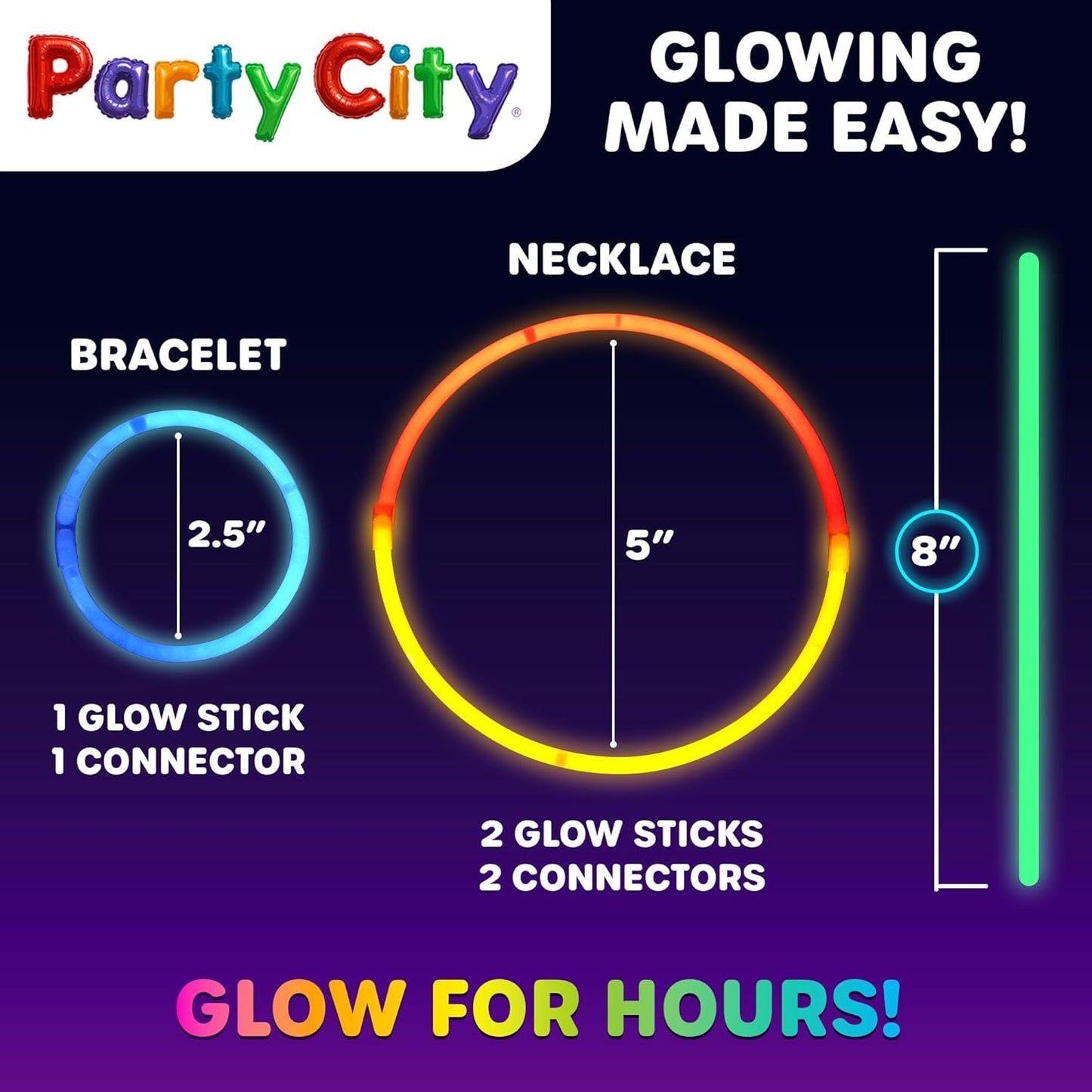 Party City 500 Glow Sticks - Neon Glow in the Dark Party Supplies | Connectors for Bracelets & Necklaces