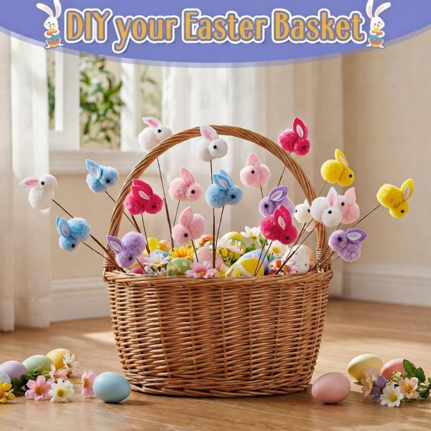 Suncalla 24 Pcs Easter Bunny Picks Easter Plush Bunny Table Decorations 9 Inch Plush Rabbit Branches Decorative Picks for Home Vase Filler Table Centerpieces Easter's Party Decor