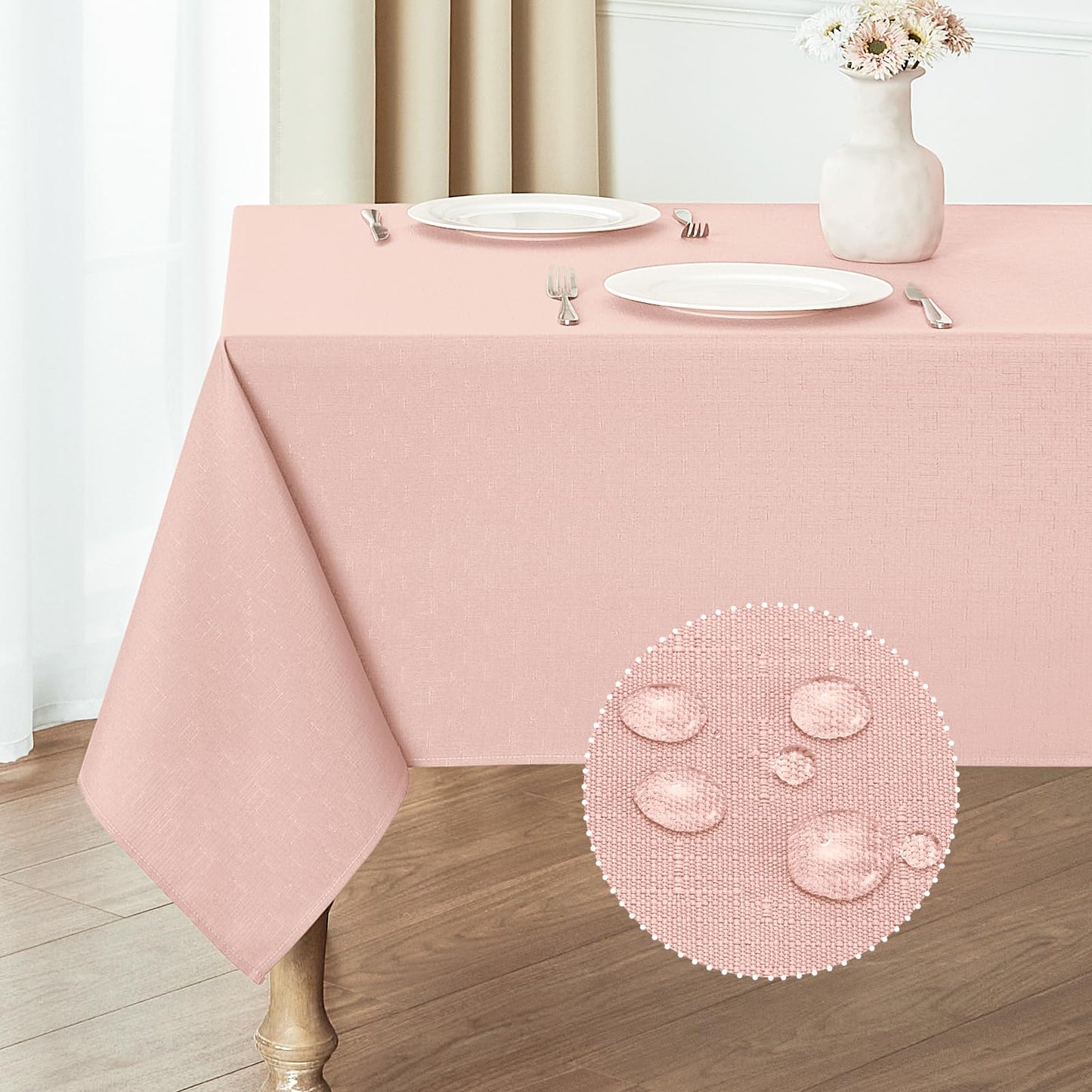 Veblandy Rectangle 8 Feet Tablecloth 60x120 inch Linen Textured Table Cloth Stain and Wrinkle Resistant Washable Polyester, Decorative Table Cover Waterproof for Dining, Buffet and Camping, Pink