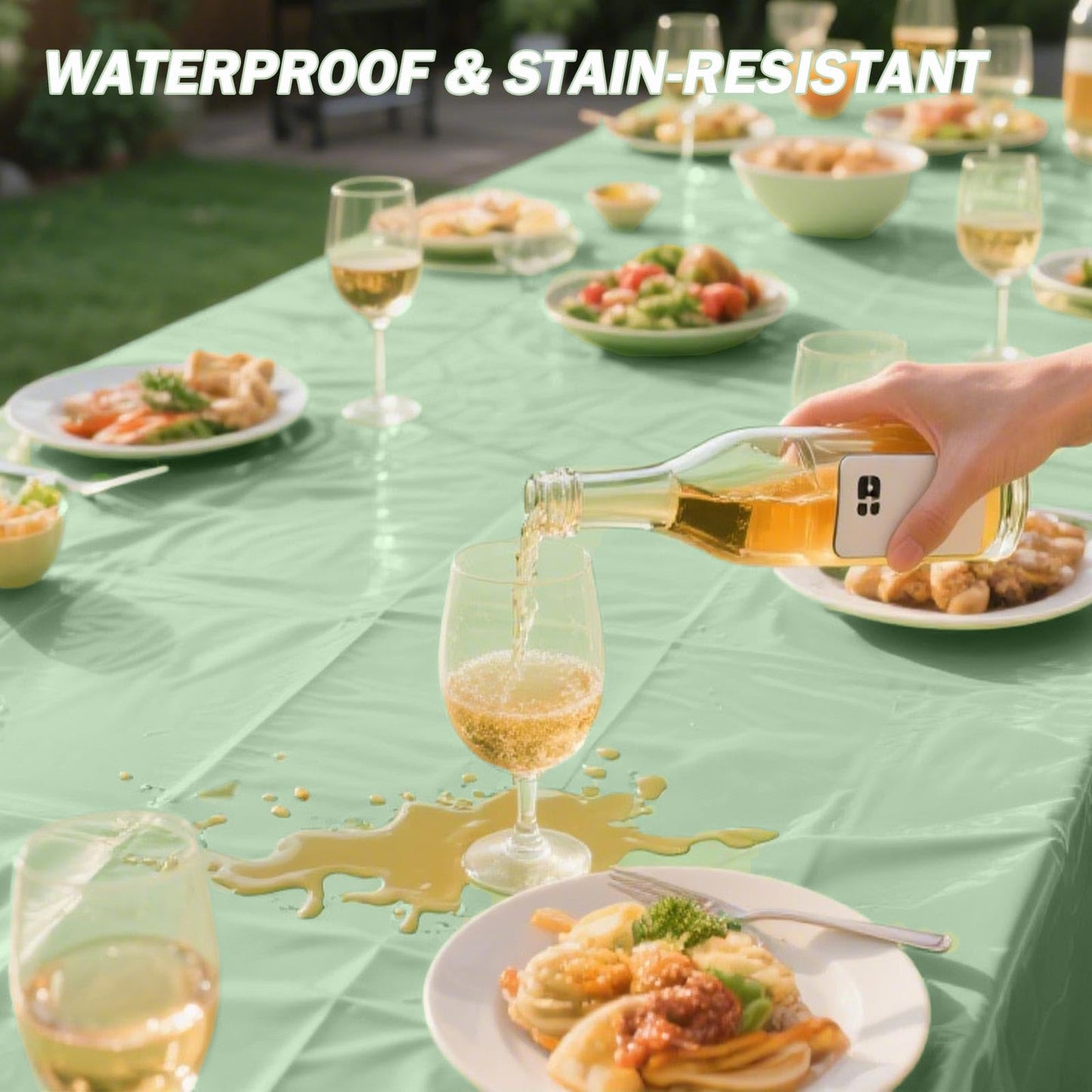 PUSAEN 2 Pack Sage Green Plastic Table Cloth Disposable Rectangle Tablecloth 54 x 108 Inch, Sage Green Plastic Table Covers for Birthday Wedding Banquet Picnic Holiday Party Decorations
