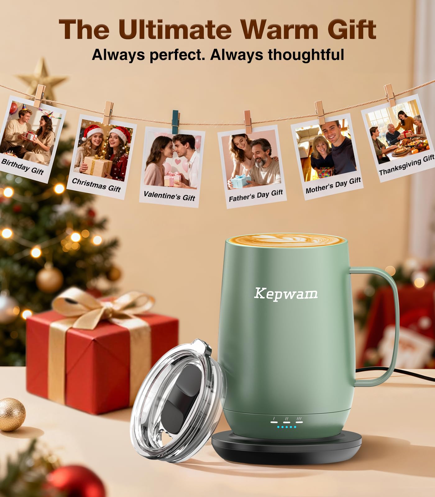 Kepwam Heated Coffee Mug T2-Plus, 20oz Leading Large Capacity Self Heating Coffee Mug, Up to 8 Hrs Battery & Hot Up to 149℉, Smart Coffee Mug for Women, Men