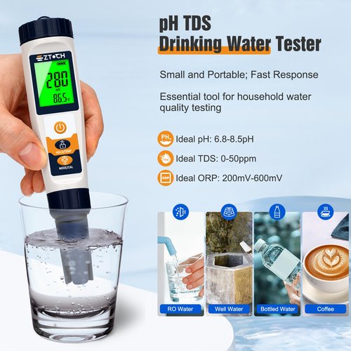 Hydrogen Water Tester pH H2 ORP Meter, Hydroponic pH TDS EC Meter, 6 in 1 pH H2 ORP TDS EC Temp Tester for Drinking Water and Pool, Dissolved Hydrogen Tester for Hydrogen Water Bottle