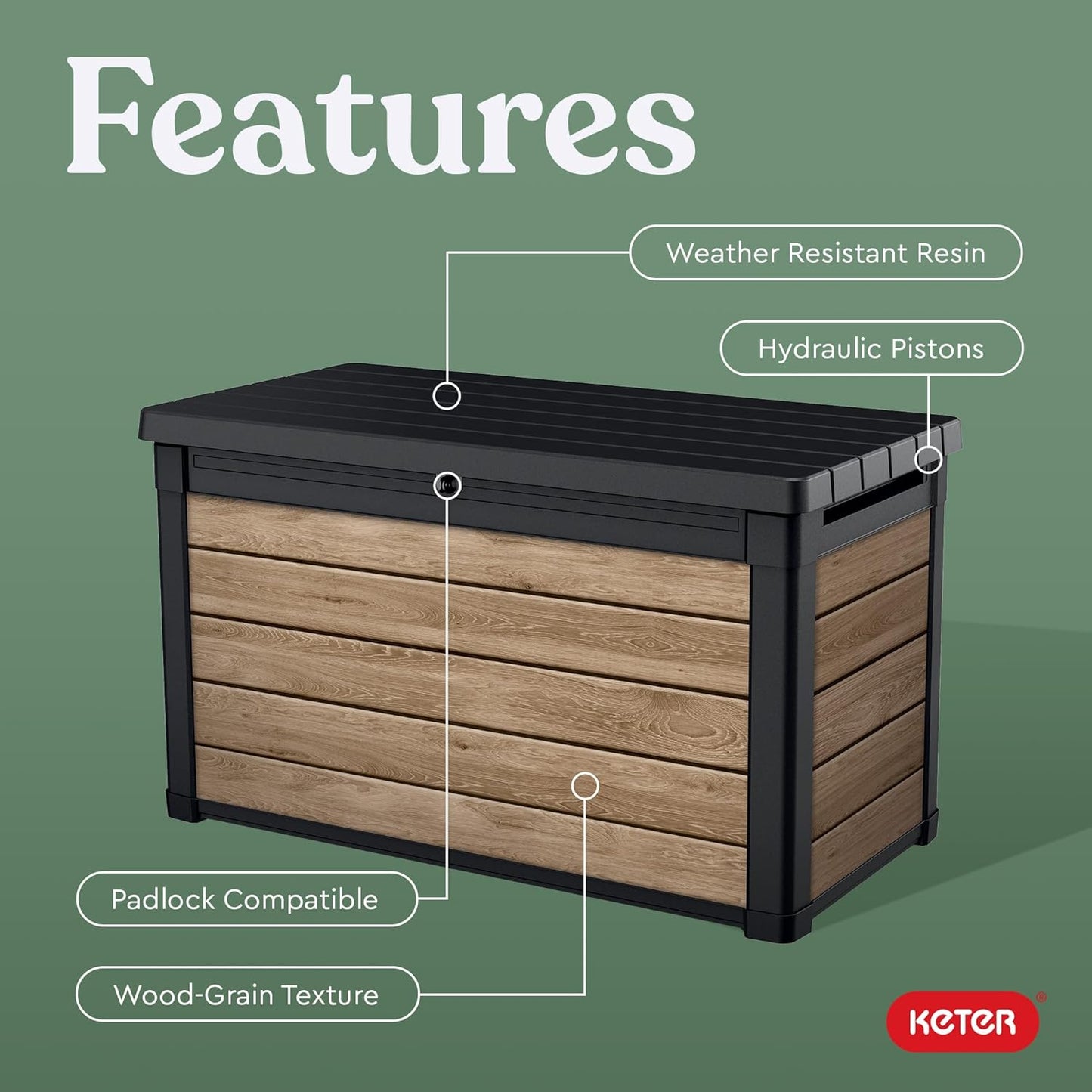 Keter Ashwood 100 Gallon Resin Deck Box - Outdoor Storage for Patio Furniture, Cushions & Tools | Brown