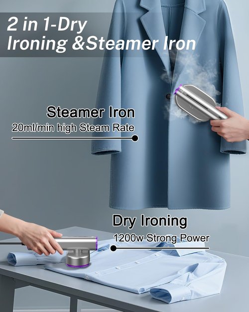 ELORTI Travel Clothes Steamer - Handheld Mini Iron with 10s Fast Heat-Up, 1200W, Purple | Perfect for Home & Office