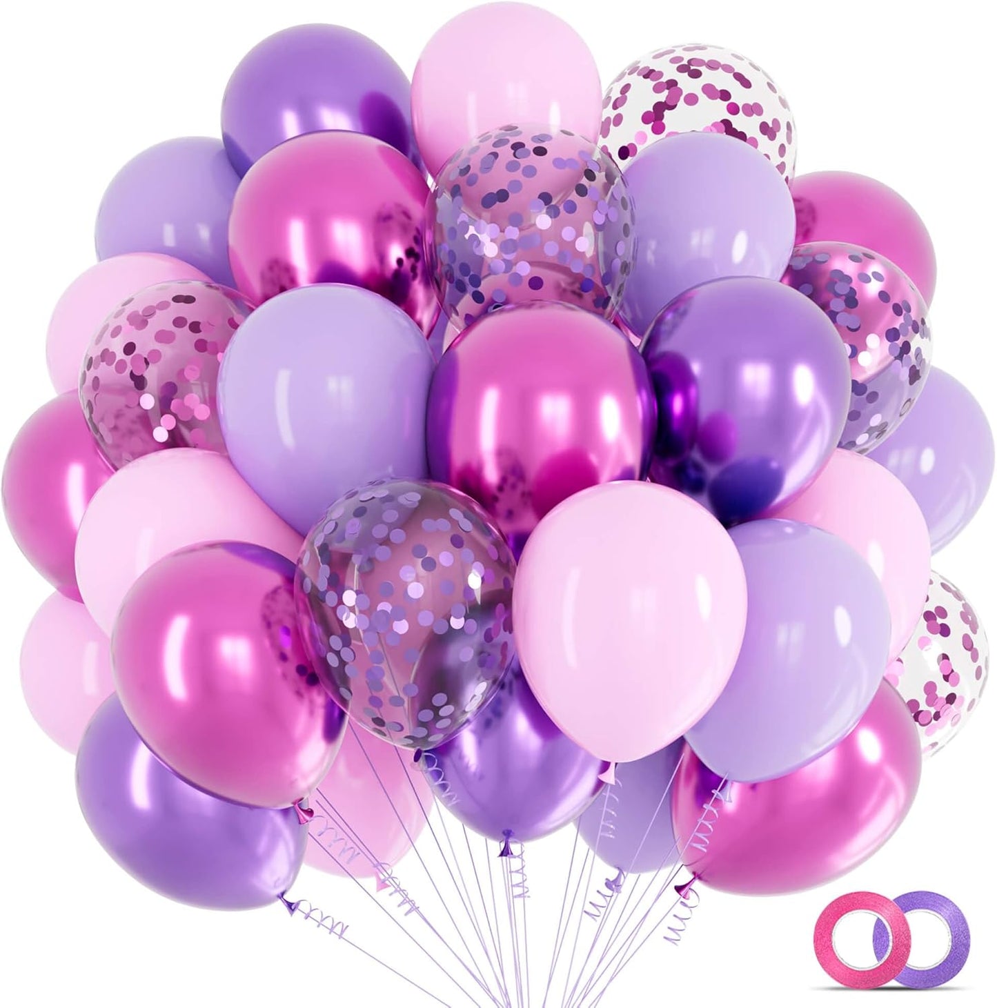 KAWKALSH 68pcs Metallic Pink & Purple Balloons - 12 Inch Confetti Latex for Girls' Birthday & Baby Shower Decor