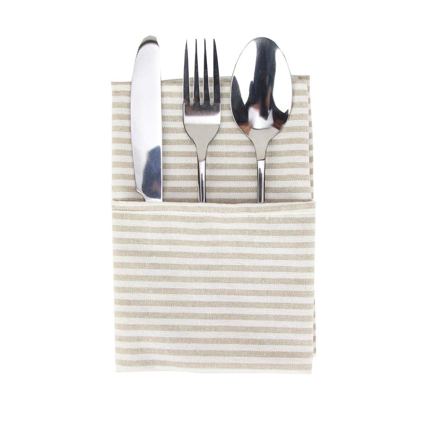 INFEI Plain Striped Cotton Linen Blended Dinner Cloth Napkins - Set of 12 (40 x 30 cm) - for Events & Home Use (Beige)
