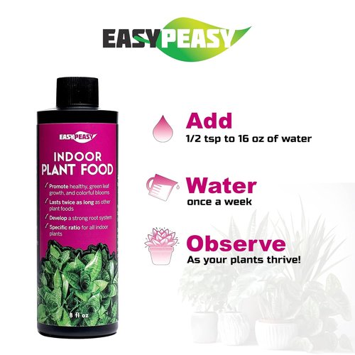 Easy Peasy Plants Liquid Indoor Plant Food - All-Purpose Fertilizer for Houseplants | 4-3-4 Nutrients, Lasts Like 8 oz Bottle