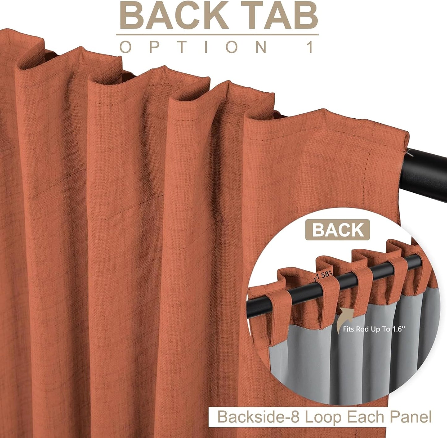 Skiennix 100% Blackout Linen Curtains - Thermal Insulated Drapes, 50" W x 96" L, Burnt Orange - 2 Panels Set