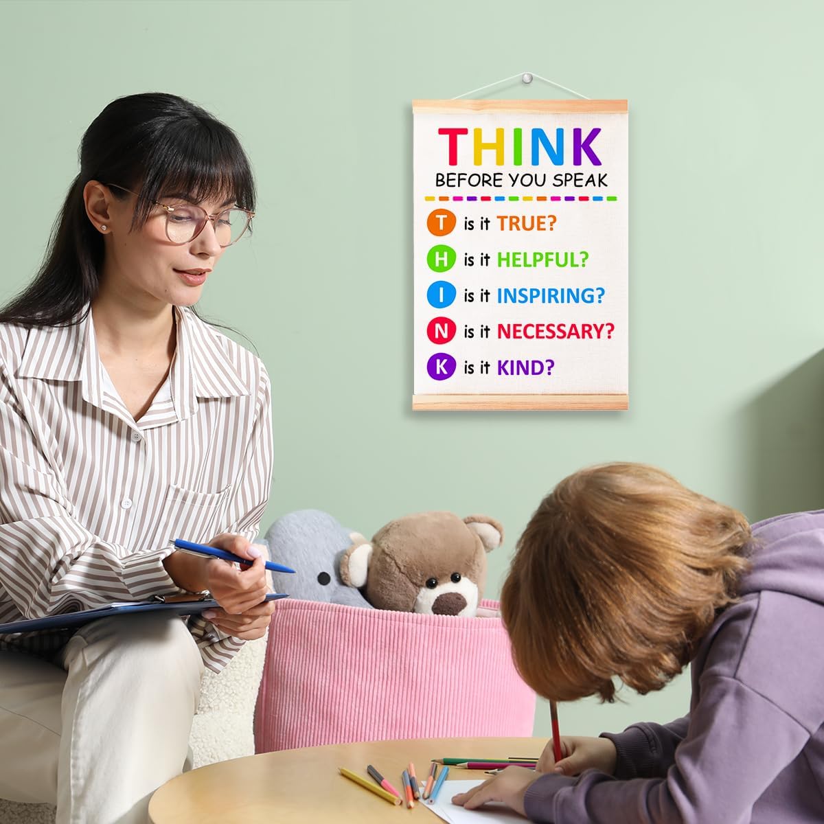 Think Before You Speak Poster - Therapy Counseling Office Wall Decor | 16x12in Mental Health Art