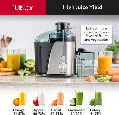 Fullstar Juicer Machine - 400W Compact Vegetable & Fruit Juicer | 3" Wide Mouth, 2-Speed, BPA-Free (Black)