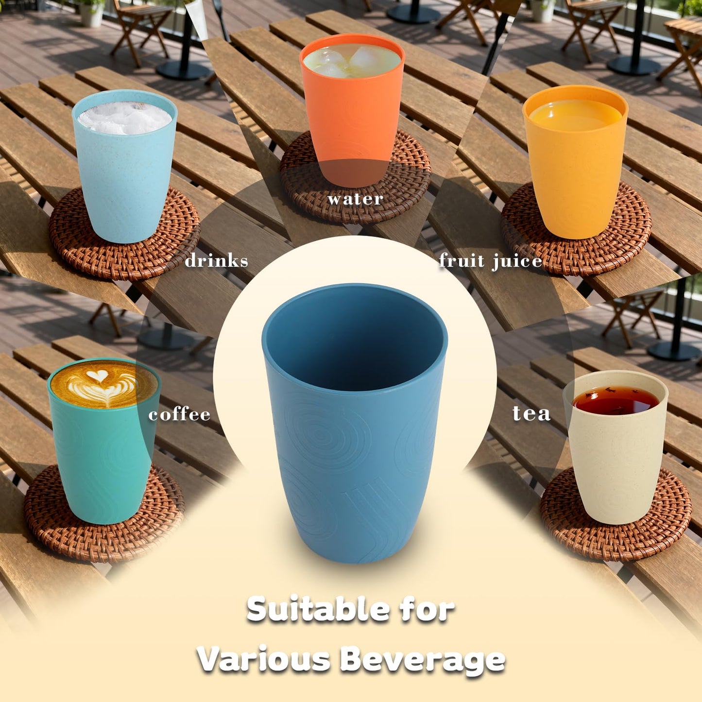 SINOGE Premium Wheat Straw Cups Unbreakable Drinking Glasses | Set of 6 | Alternative to Plastic Cups Reusable Water Glasses Dishwasher and Microwave Safe Drinking Cups 12 oz - MultiColor