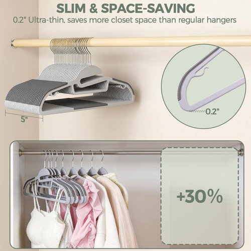 BAGAIL Plastic Hangers - 50 Pack Non-Slip Design with 360° Swivel Hook | Space-Saving Grey Organizer for Closet