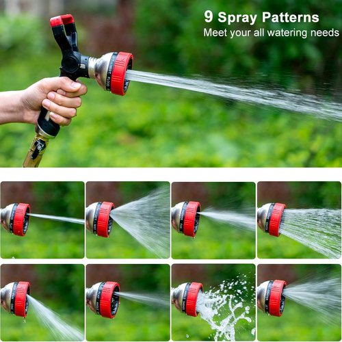 FANHAO Heavy-Duty Fireman Style Garden Hose Nozzle - 9 Spray Patterns for Car Washing & Pets