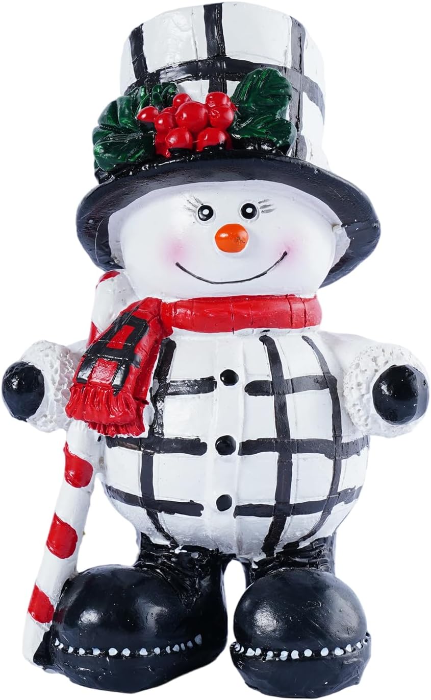 Snowman Figurines Set of 2 - Black and White Plaid Christmas Decorations for Home | Winter Decor