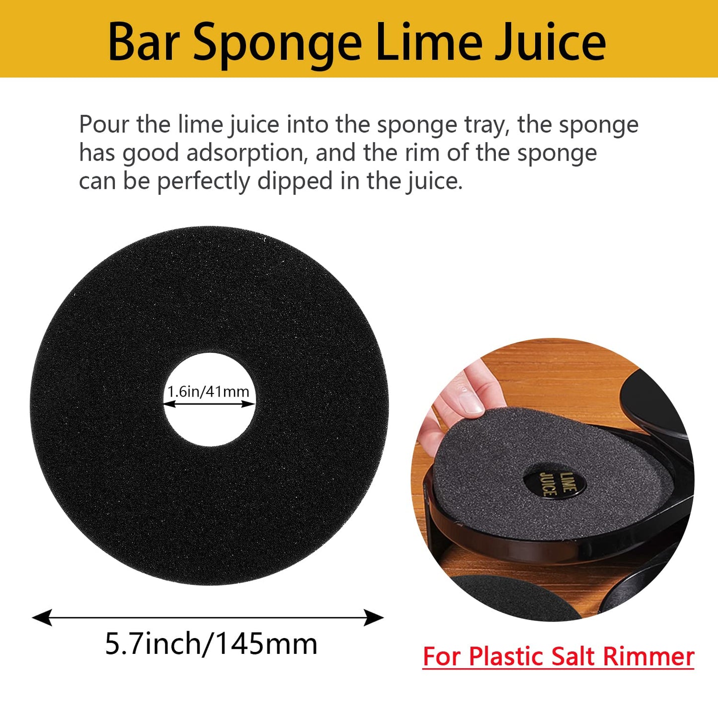 2Pcs Bar Salt Rimmer Sponges TonJin Black Replacement Sponge for Glass Rimmer, Margarita Salter, Lime Juice