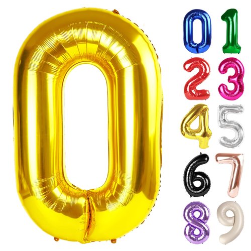 0 Balloon - Gold Birthday Number Balloons, 40 Inch Large Foil Balloons for Men Women Boys Girls Gold Themed Birthday Decorations