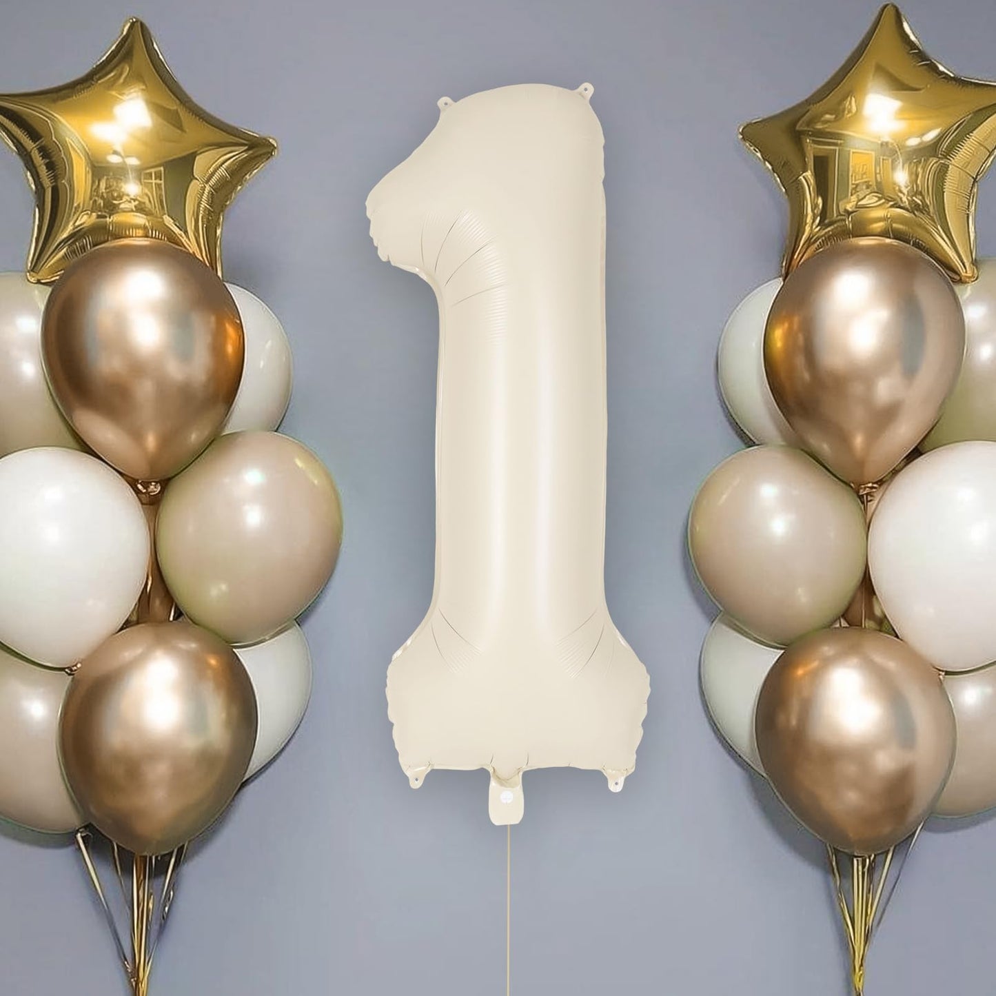 Cream Number 1 Balloon 40 Inch, Big Large Foil Helium Number Balloons, Jumbo Giant Beige Mylar Number 1 Balloons for 1st First Birthday Party Decorations Supplies Anniversary