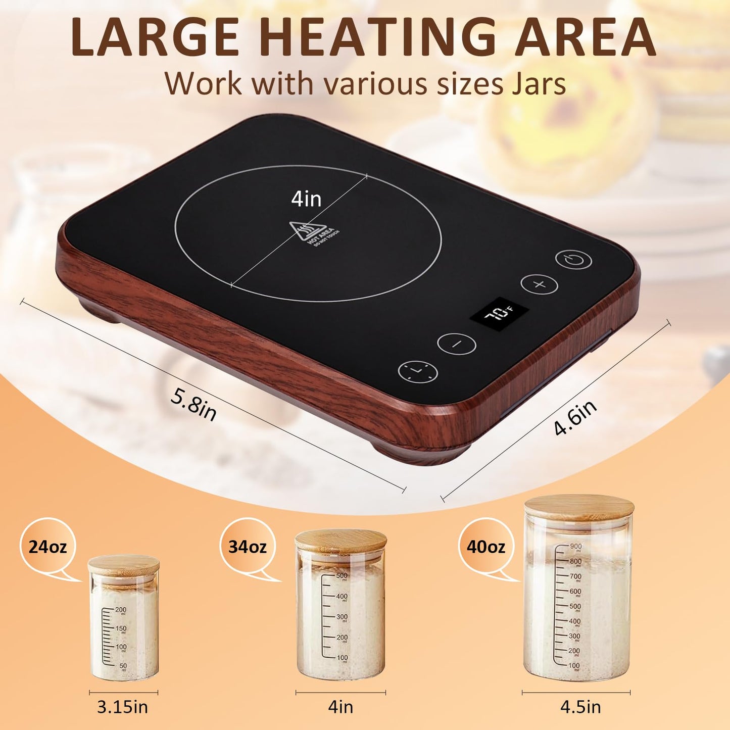 Sourdough Starter Warmer, MAXVINI Upgrade Sourdough Warming Mat with Precision Temperature Control (70-100°F) Auto-Warming Sensor, 0-12H Timer & Auto On/Off, for Home Bakers & Beginners - Wood Grain