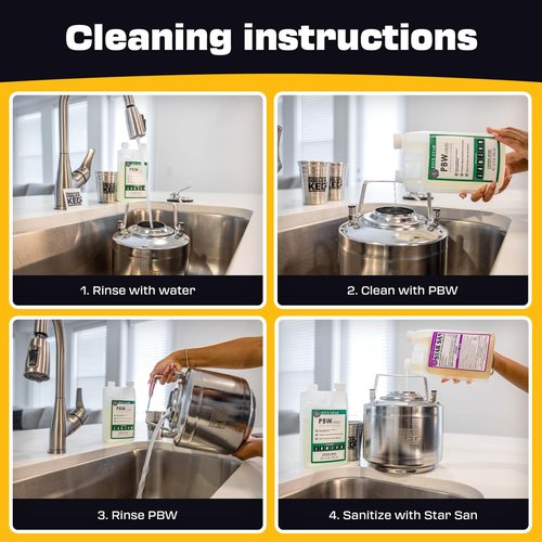 Cooler Keg Star San Cleaner 32oz - No Rinse Food Grade Brewing Sanitizer Rinseless Cleaning Agent for Home Brew, Kegs, Stainless Steel. Acid-based, foaming sanitizer for Beer, Wine, & Mead Equipment