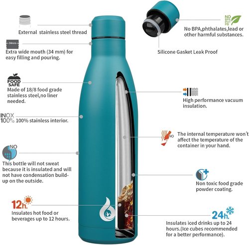 BJPKPK 25oz Insulated Stainless Steel Water Bottle - Reusable Metal Travel Mug | Keeps Drinks Hot or Cold - Laguna