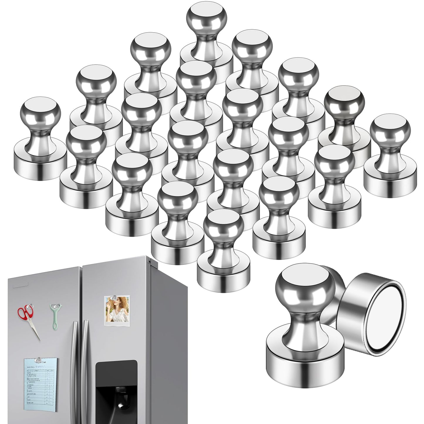 LOVIMAG Fridge Magnets 20Pcs Refrigerator Whiteboard Small Strong Magnet Classroom Kitchen Accessories Decorative Locker Set Decor Must Haves Office Calendar Refrigerador Magnetic Cute Crafts Silver